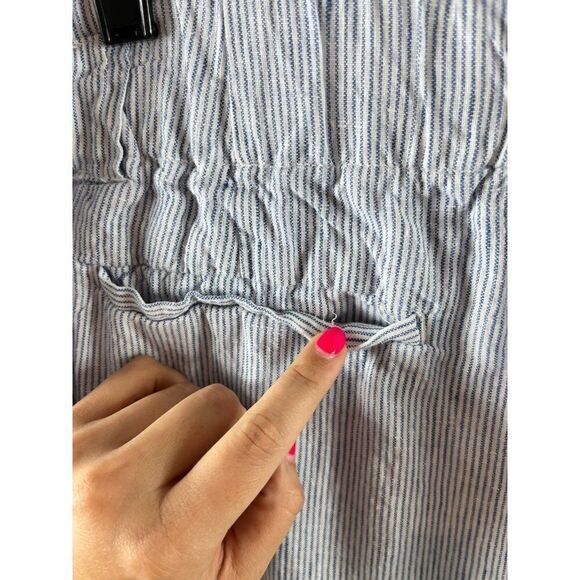 Chico's Pinstriped Linen Straight Leg Classic Pull-On Crops Sz 16/3R Blue Beachy - Picture 8 of 11